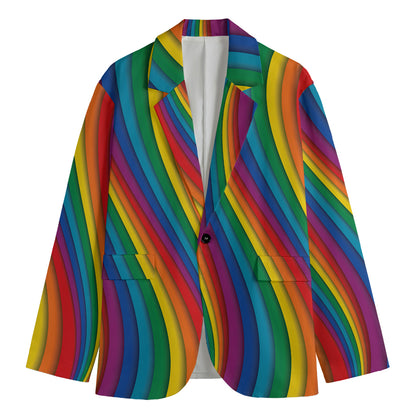 Curved Rainbow Pattern Print Men's Blazer