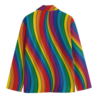 Curved Rainbow Pattern Print Men's Blazer