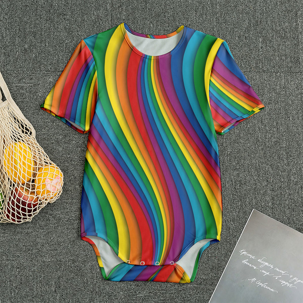 Curved Rainbow Pattern Print Men's Bodysuit