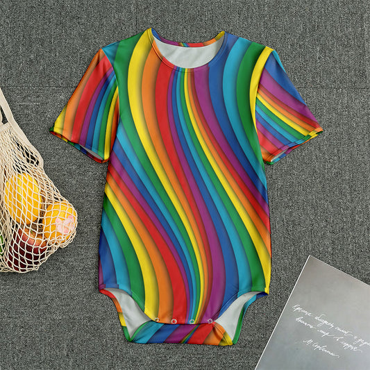 Curved Rainbow Pattern Print Men's Bodysuit