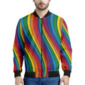 Curved Rainbow Pattern Print Men's Bomber Jacket