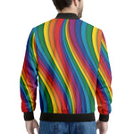 Curved Rainbow Pattern Print Men's Bomber Jacket