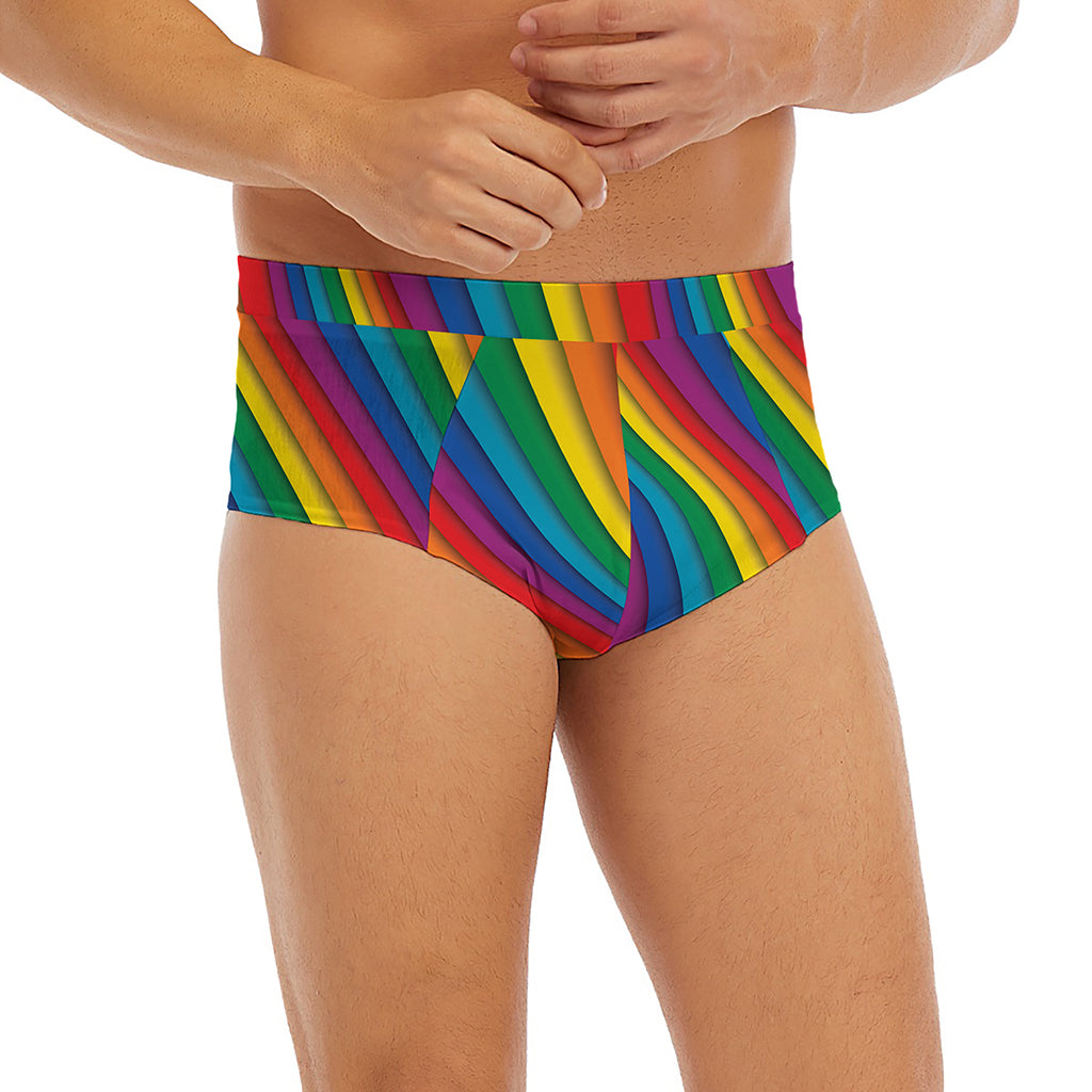Curved Rainbow Pattern Print Men's Briefs