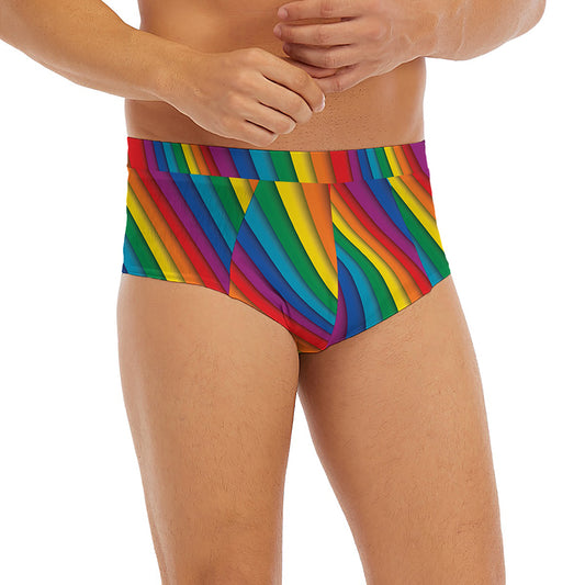 Curved Rainbow Pattern Print Men's Briefs