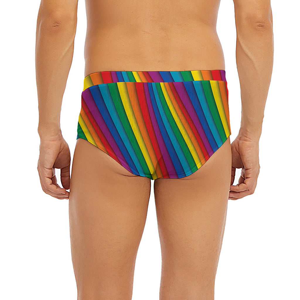 Curved Rainbow Pattern Print Men's Briefs