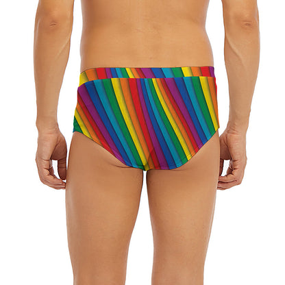 Curved Rainbow Pattern Print Men's Briefs
