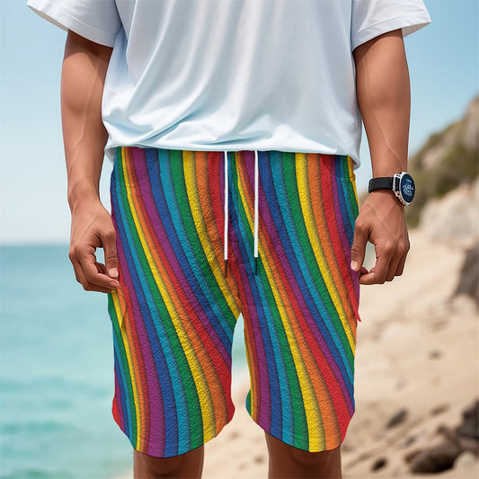 Curved Rainbow Pattern Print Men's Cargo Shorts