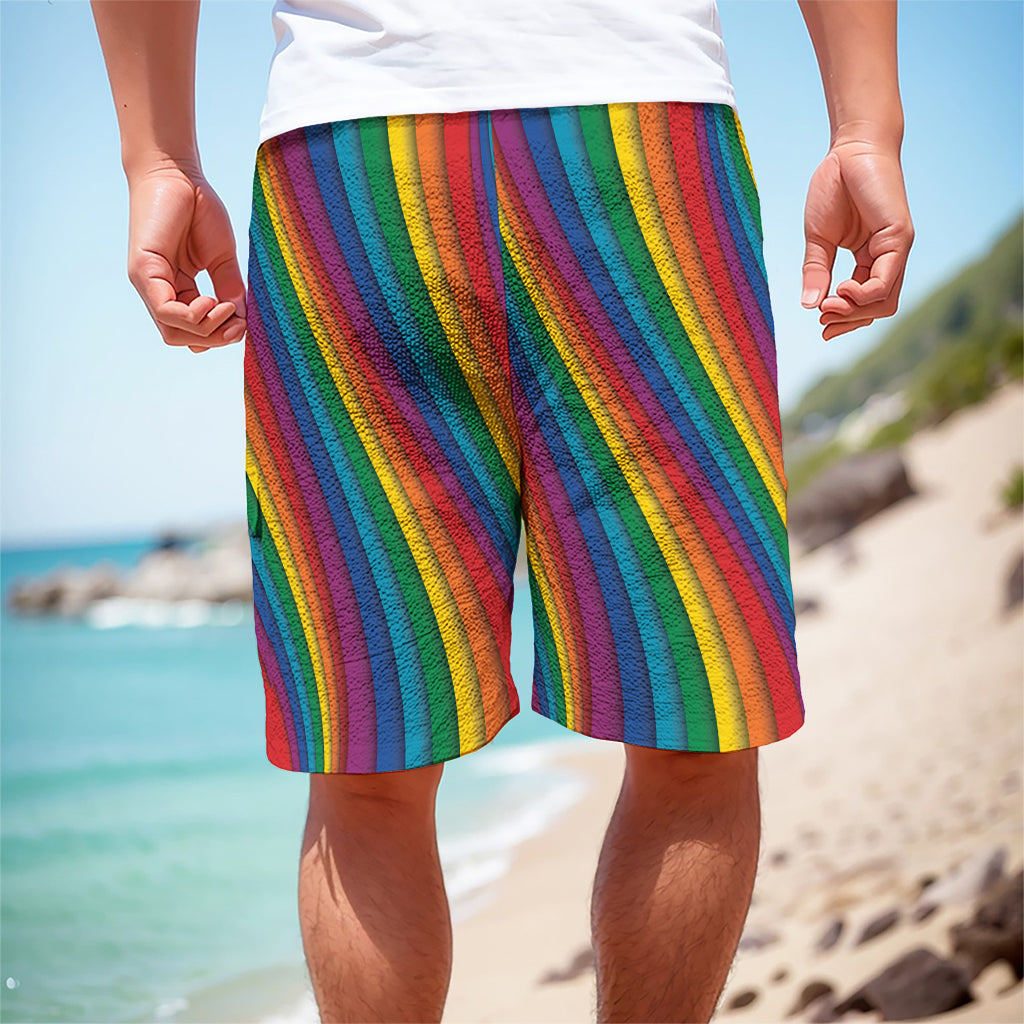 Curved Rainbow Pattern Print Men's Cargo Shorts