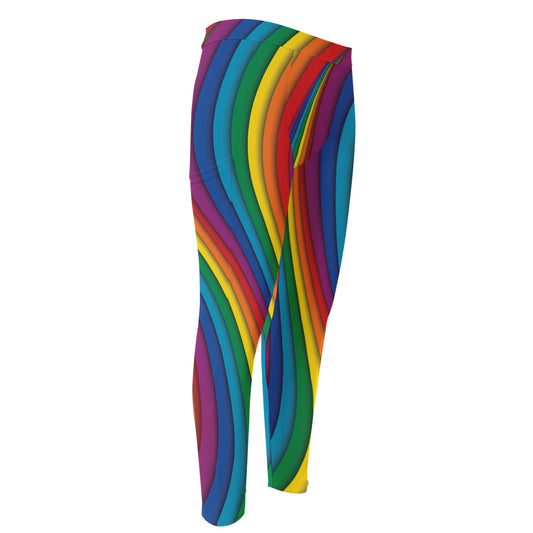 Curved Rainbow Pattern Print Men's Compression Pants