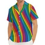 Curved Rainbow Pattern Print Men's Deep V-Neck Shirt