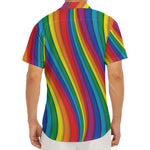 Curved Rainbow Pattern Print Men's Deep V-Neck Shirt