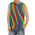 Curved Rainbow Pattern Print Men's Fitness Tank Top
