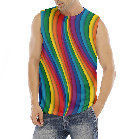 Curved Rainbow Pattern Print Men's Fitness Tank Top
