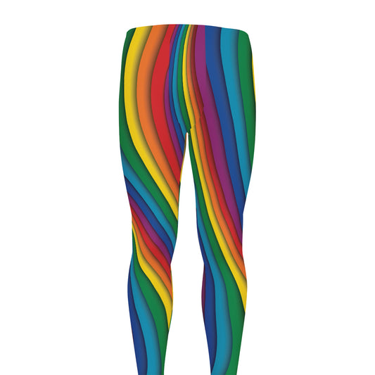 Curved Rainbow Pattern Print Men's leggings