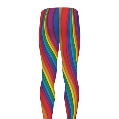 Curved Rainbow Pattern Print Men's leggings