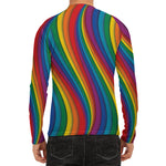 Curved Rainbow Pattern Print Men's Long Sleeve Rash Guard