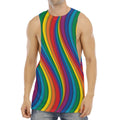 Curved Rainbow Pattern Print Men's Muscle Tank Top