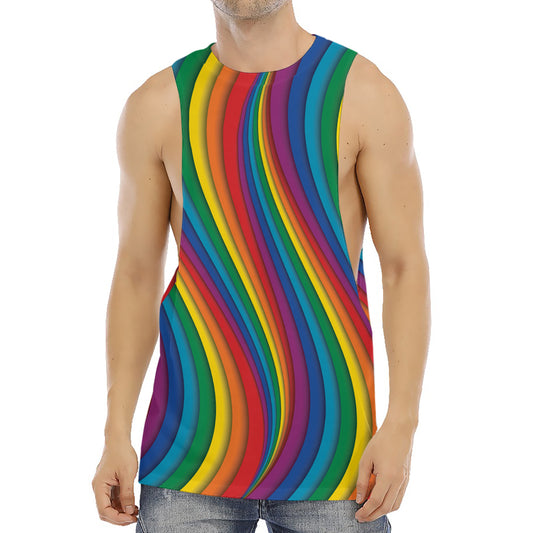 Curved Rainbow Pattern Print Men's Muscle Tank Top