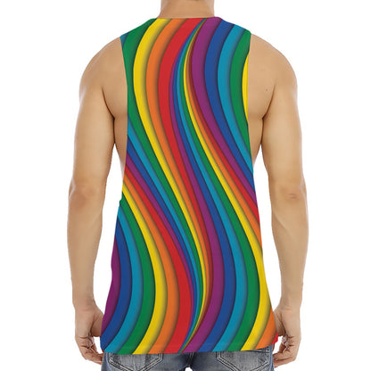 Curved Rainbow Pattern Print Men's Muscle Tank Top