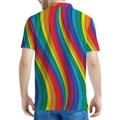 Curved Rainbow Pattern Print Men's Polo Shirt