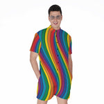 Curved Rainbow Pattern Print Men's Rompers