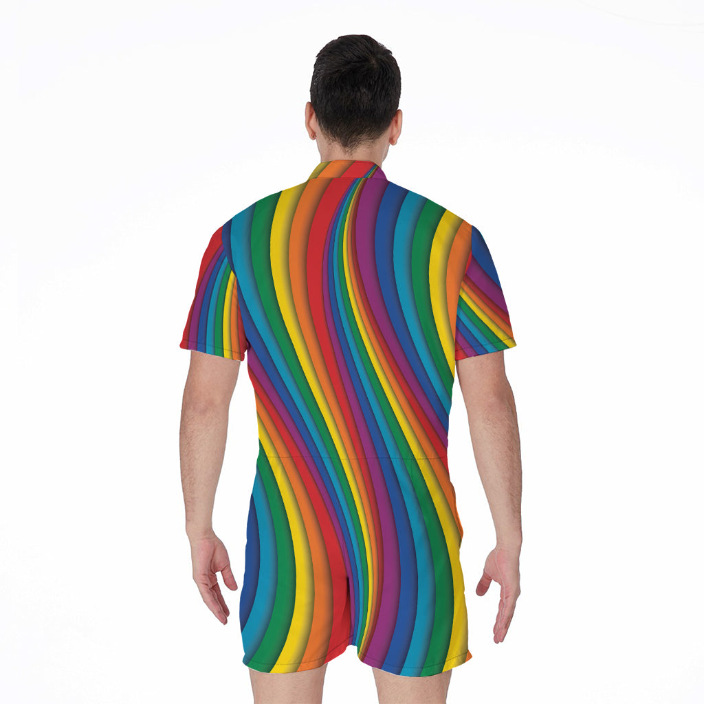 Curved Rainbow Pattern Print Men's Rompers