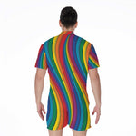Curved Rainbow Pattern Print Men's Rompers