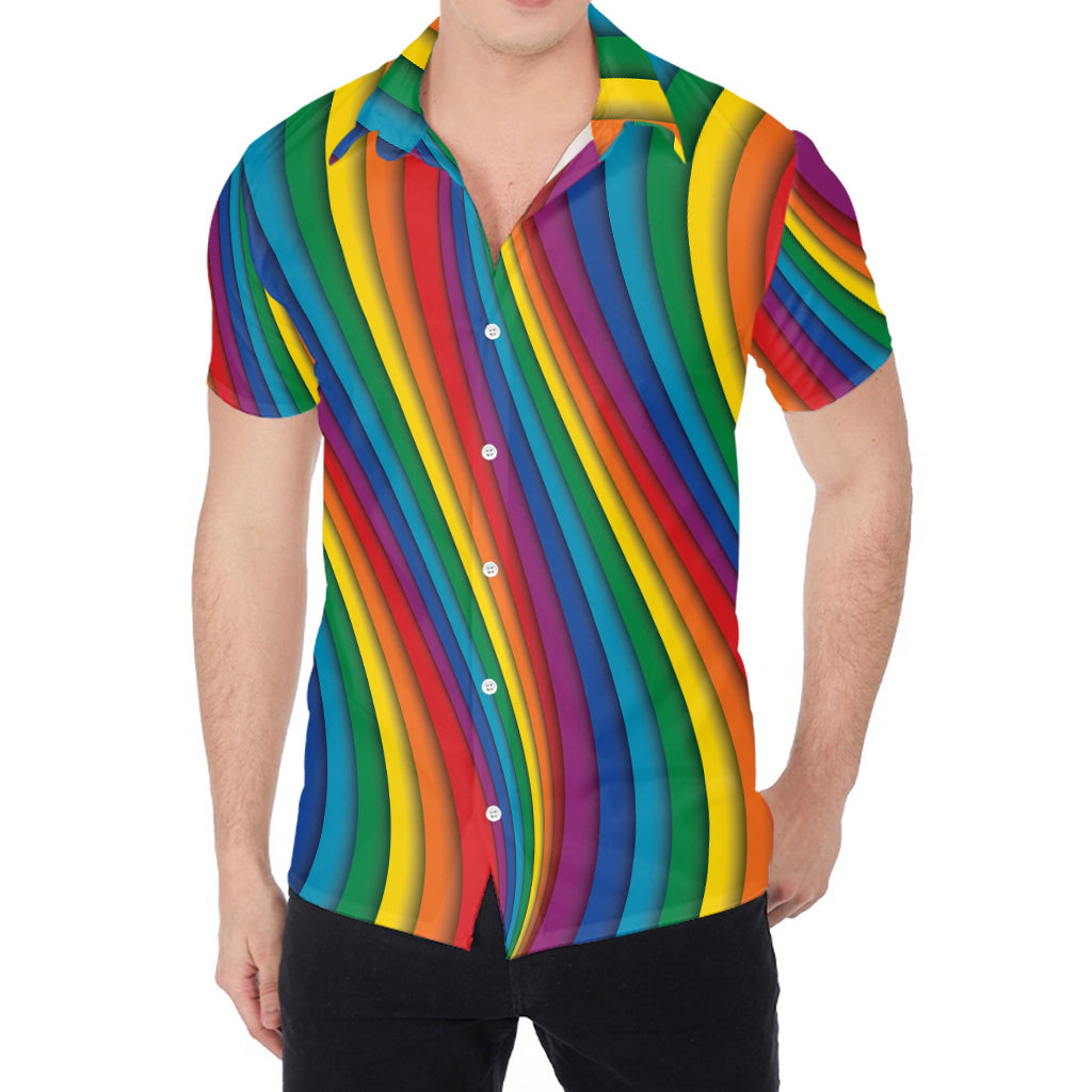 Curved Rainbow Pattern Print Men's Shirt