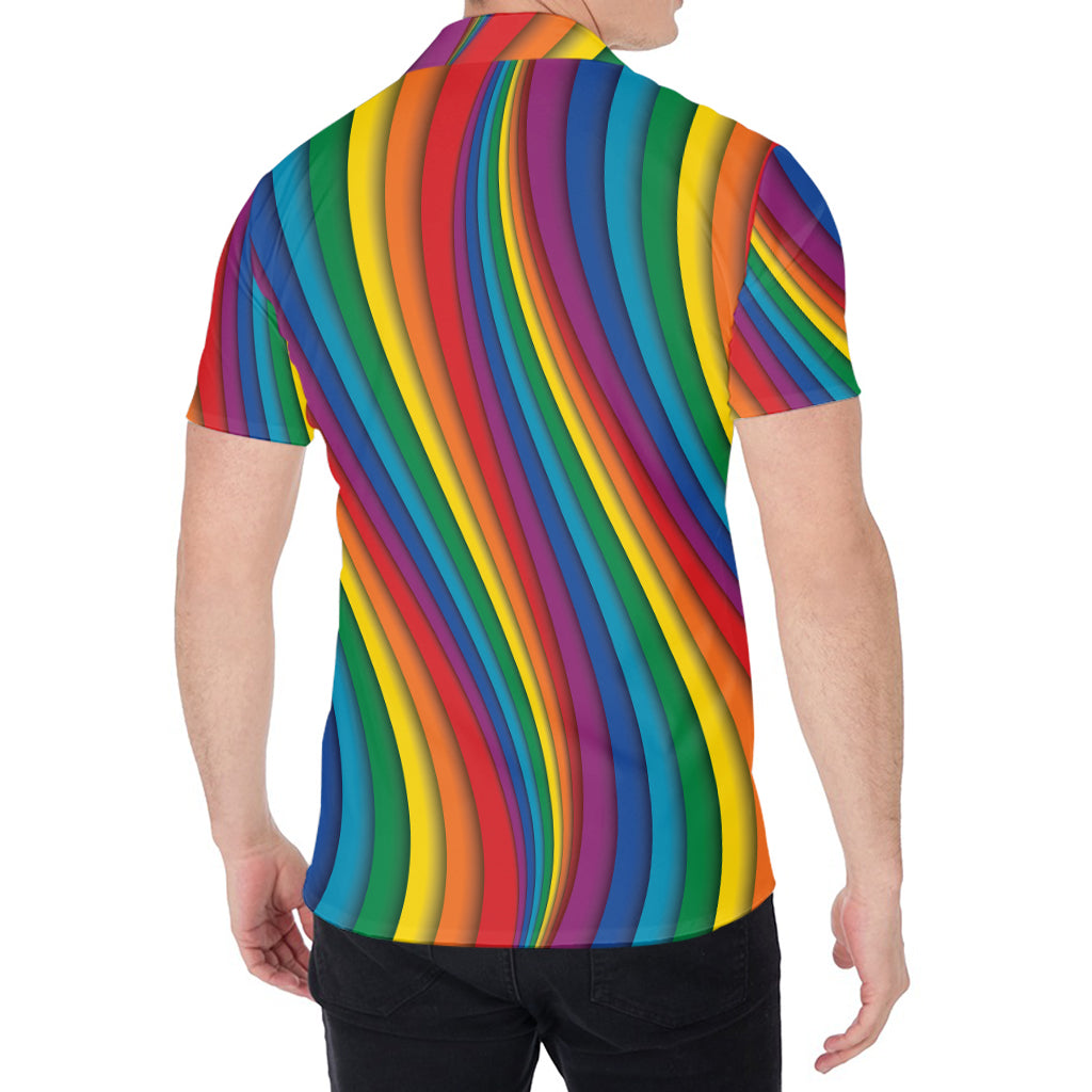 Curved Rainbow Pattern Print Men's Shirt