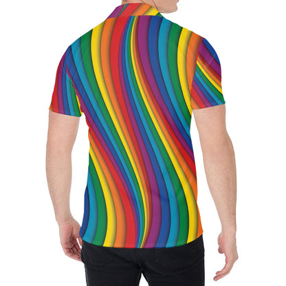Curved Rainbow Pattern Print Men's Shirt