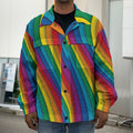 Curved Rainbow Pattern Print Men's Shirt Jacket