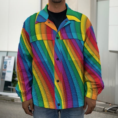 Curved Rainbow Pattern Print Men's Shirt Jacket