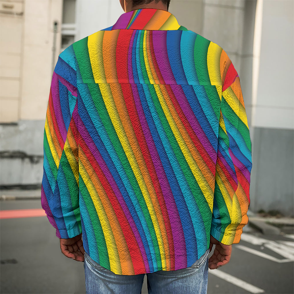 Curved Rainbow Pattern Print Men's Shirt Jacket