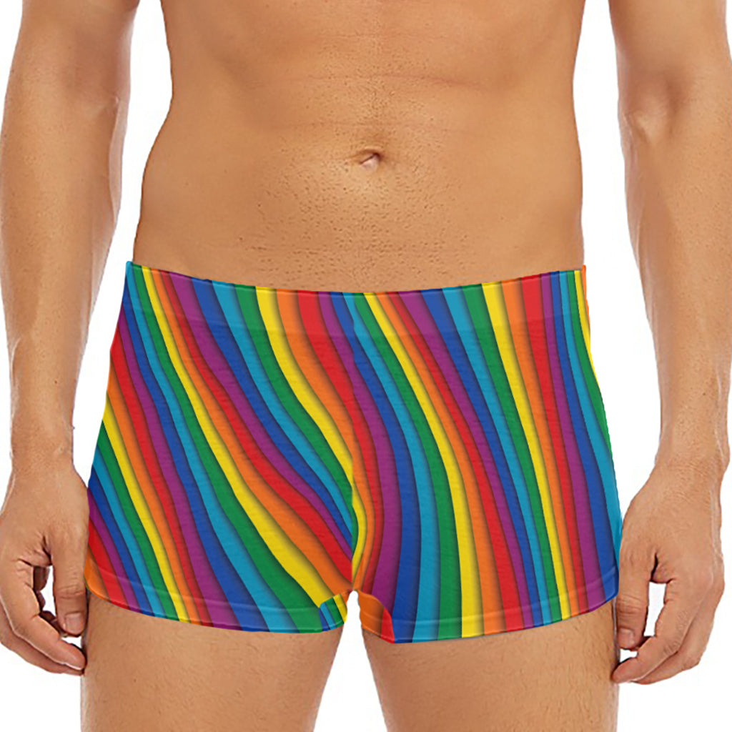 Curved Rainbow Pattern Print Men's Short Boxer Briefs
