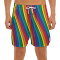 Curved Rainbow Pattern Print Men's Split Running Shorts
