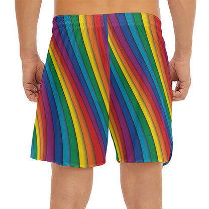Curved Rainbow Pattern Print Men's Split Running Shorts