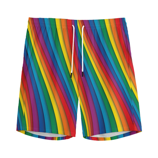 Curved Rainbow Pattern Print Men's Sports Shorts