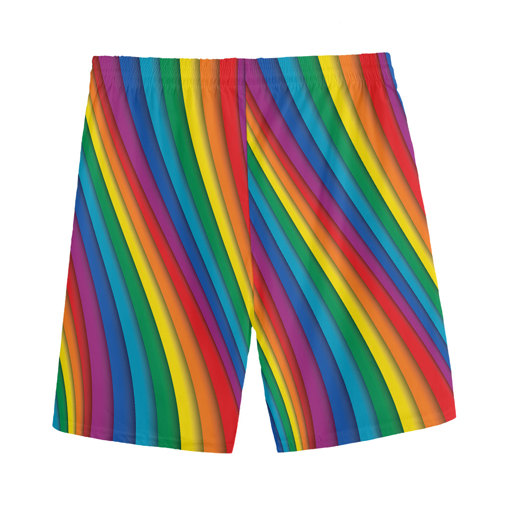 Curved Rainbow Pattern Print Men's Sports Shorts