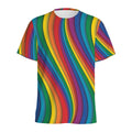 Curved Rainbow Pattern Print Men's Athletic T-Shirt