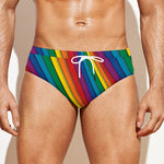 Curved Rainbow Pattern Print Men's Swim Briefs