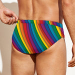 Curved Rainbow Pattern Print Men's Swim Briefs