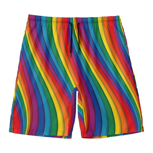 Curved Rainbow Pattern Print Men's Swim Trunks