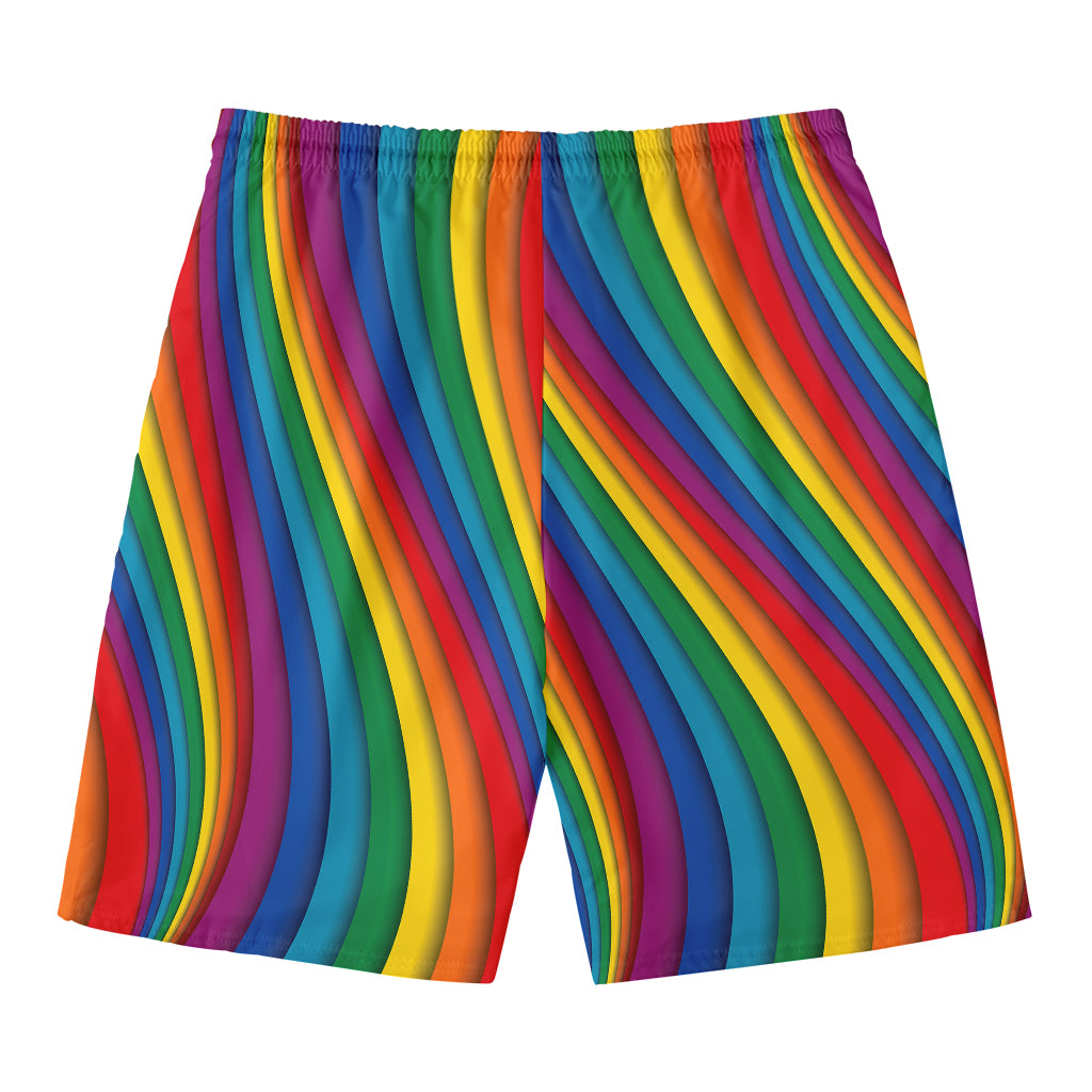 Curved Rainbow Pattern Print Men's Swim Trunks