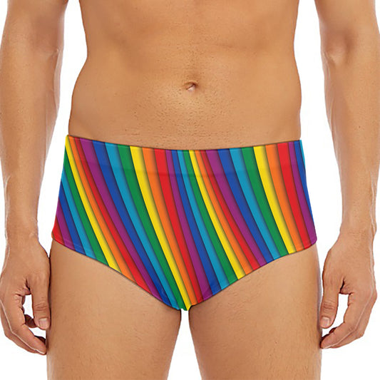 Curved Rainbow Pattern Print Men's Triangle Swim Briefs