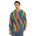 Curved Rainbow Pattern Print Men's Velvet Pullover Hoodie