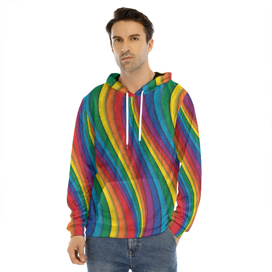 Curved Rainbow Pattern Print Men's Velvet Pullover Hoodie