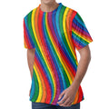 Curved Rainbow Pattern Print Men's Velvet T-Shirt
