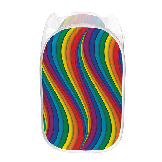 Curved Rainbow Pattern Print Mesh Laundry Hamper