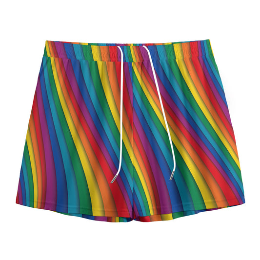 Curved Rainbow Pattern Print Mesh Shorts