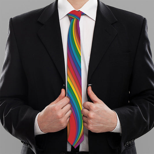 Curved Rainbow Pattern Print Necktie